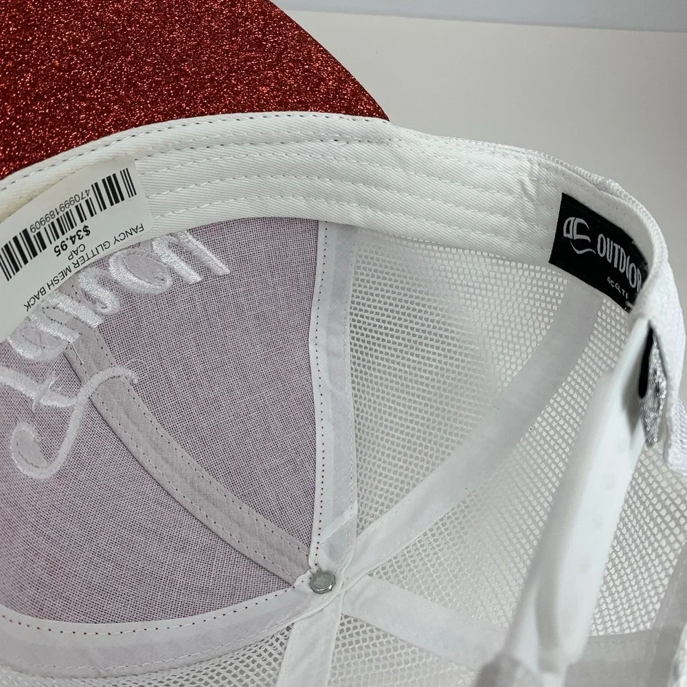 Fancy Glitter Trucker Hat Red White Mesh Adjustable Snapback Outdoor Cap